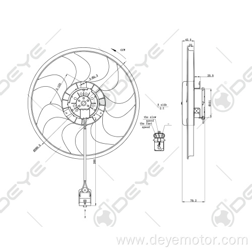 Lower noise car ac condenser radiator cooling fan